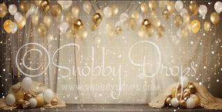 Golden Balloons and Glitter Dance Backdrop-Fabric Photography Backdrop-Snobby Drops Fabric Backdrops for Photography, Exclusive Designs by Tara Mapes Photography, Enchanted Eye Creations by Tara Mapes, photography backgrounds, photography backdrops, fast shipping, US backdrops, cheap photography backdrops