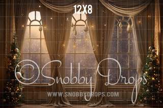 Golden Winter Window Fabric Backdrop-Fabric Photography Backdrop-Snobby Drops Fabric Backdrops for Photography, Exclusive Designs by Tara Mapes Photography, Enchanted Eye Creations by Tara Mapes, photography backgrounds, photography backdrops, fast shipping, US backdrops, cheap photography backdrops