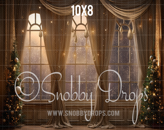 Golden Winter Window Fabric Backdrop-Fabric Photography Backdrop-Snobby Drops Fabric Backdrops for Photography, Exclusive Designs by Tara Mapes Photography, Enchanted Eye Creations by Tara Mapes, photography backgrounds, photography backdrops, fast shipping, US backdrops, cheap photography backdrops