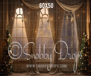 Golden Winter Window Fabric Backdrop-Fabric Photography Backdrop-Snobby Drops Fabric Backdrops for Photography, Exclusive Designs by Tara Mapes Photography, Enchanted Eye Creations by Tara Mapes, photography backgrounds, photography backdrops, fast shipping, US backdrops, cheap photography backdrops