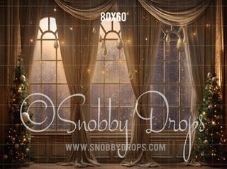 Golden Winter Window Fabric Backdrop-Fabric Photography Backdrop-Snobby Drops Fabric Backdrops for Photography, Exclusive Designs by Tara Mapes Photography, Enchanted Eye Creations by Tara Mapes, photography backgrounds, photography backdrops, fast shipping, US backdrops, cheap photography backdrops