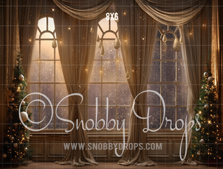 Golden Winter Window Fabric Backdrop-Fabric Photography Backdrop-Snobby Drops Fabric Backdrops for Photography, Exclusive Designs by Tara Mapes Photography, Enchanted Eye Creations by Tara Mapes, photography backgrounds, photography backdrops, fast shipping, US backdrops, cheap photography backdrops