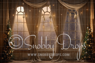 Golden Winter Window Fabric Backdrop-Fabric Photography Backdrop-Snobby Drops Fabric Backdrops for Photography, Exclusive Designs by Tara Mapes Photography, Enchanted Eye Creations by Tara Mapes, photography backgrounds, photography backdrops, fast shipping, US backdrops, cheap photography backdrops