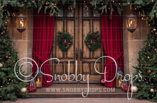 Gorgeous Christmas Door Fabric Photography Backdrop-Fabric Photography Backdrop-Snobby Drops Fabric Backdrops for Photography, Exclusive Designs by Tara Mapes Photography, Enchanted Eye Creations by Tara Mapes, photography backgrounds, photography backdrops, fast shipping, US backdrops, cheap photography backdrops