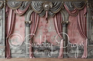 Gray and Pink Baroque Room Fabric Backdrop-Fabric Photography Backdrop-Snobby Drops Fabric Backdrops for Photography, Exclusive Designs by Tara Mapes Photography, Enchanted Eye Creations by Tara Mapes, photography backgrounds, photography backdrops, fast shipping, US backdrops, cheap photography backdrops