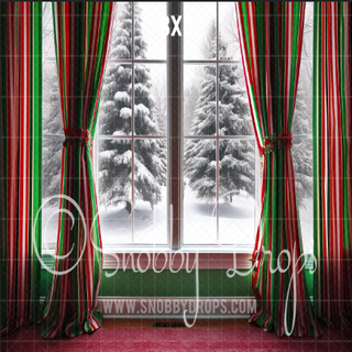 Green and Red Peppermint Striped Whimsyville Window Fabric Backdrop-Fabric Photography Backdrop-Snobby Drops Fabric Backdrops for Photography, Exclusive Designs by Tara Mapes Photography, Enchanted Eye Creations by Tara Mapes, photography backgrounds, photography backdrops, fast shipping, US backdrops, cheap photography backdrops