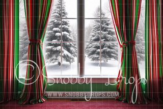 Green and Red Peppermint Striped Whimsyville Window Fabric Backdrop-Fabric Photography Backdrop-Snobby Drops Fabric Backdrops for Photography, Exclusive Designs by Tara Mapes Photography, Enchanted Eye Creations by Tara Mapes, photography backgrounds, photography backdrops, fast shipping, US backdrops, cheap photography backdrops