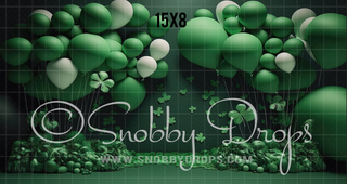 Green Balloons and Clovers Fabric Backdrop-Fabric Photography Backdrop-Snobby Drops Fabric Backdrops for Photography, Exclusive Designs by Tara Mapes Photography, Enchanted Eye Creations by Tara Mapes, photography backgrounds, photography backdrops, fast shipping, US backdrops, cheap photography backdrops