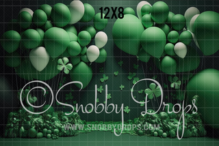 Green Balloons and Clovers Fabric Backdrop-Fabric Photography Backdrop-Snobby Drops Fabric Backdrops for Photography, Exclusive Designs by Tara Mapes Photography, Enchanted Eye Creations by Tara Mapes, photography backgrounds, photography backdrops, fast shipping, US backdrops, cheap photography backdrops