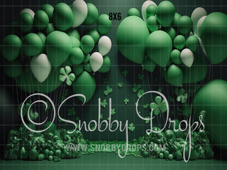 Green Balloons and Clovers Fabric Backdrop-Fabric Photography Backdrop-Snobby Drops Fabric Backdrops for Photography, Exclusive Designs by Tara Mapes Photography, Enchanted Eye Creations by Tara Mapes, photography backgrounds, photography backdrops, fast shipping, US backdrops, cheap photography backdrops