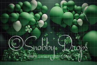 Green Balloons and Clovers Fabric Backdrop-Fabric Photography Backdrop-Snobby Drops Fabric Backdrops for Photography, Exclusive Designs by Tara Mapes Photography, Enchanted Eye Creations by Tara Mapes, photography backgrounds, photography backdrops, fast shipping, US backdrops, cheap photography backdrops