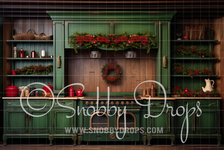 Green Christmas Kitchen 3 Piece Room Set-Photography Backdrop 3P Room Set-Snobby Drops Fabric Backdrops for Photography, Exclusive Designs by Tara Mapes Photography, Enchanted Eye Creations by Tara Mapes, photography backgrounds, photography backdrops, fast shipping, US backdrops, cheap photography backdrops