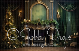 Green Christmas Room Fabric Backdrop-Fabric Photography Backdrop-Snobby Drops Fabric Backdrops for Photography, Exclusive Designs by Tara Mapes Photography, Enchanted Eye Creations by Tara Mapes, photography backgrounds, photography backdrops, fast shipping, US backdrops, cheap photography backdrops