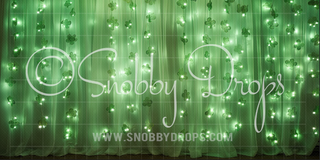 Green Clover Lights Curtains Dance Backdrop-Fabric Photography Backdrop-Snobby Drops Fabric Backdrops for Photography, Exclusive Designs by Tara Mapes Photography, Enchanted Eye Creations by Tara Mapes, photography backgrounds, photography backdrops, fast shipping, US backdrops, cheap photography backdrops