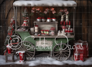 Green Cocoa Cart Fabric Backdrop-Fabric Photography Backdrop-Snobby Drops Fabric Backdrops for Photography, Exclusive Designs by Tara Mapes Photography, Enchanted Eye Creations by Tara Mapes, photography backgrounds, photography backdrops, fast shipping, US backdrops, cheap photography backdrops