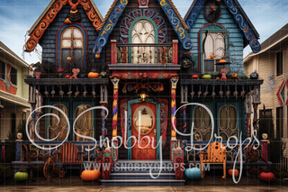 Groovy Man Witch House Halloween Fabric Backdrop-Fabric Photography Backdrop-Snobby Drops Fabric Backdrops for Photography, Exclusive Designs by Tara Mapes Photography, Enchanted Eye Creations by Tara Mapes, photography backgrounds, photography backdrops, fast shipping, US backdrops, cheap photography backdrops