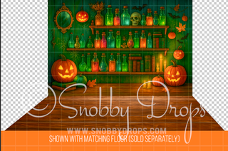 Halloween Potions Shelves Halloween Fabric Backdrop-Fabric Photography Backdrop-Snobby Drops Fabric Backdrops for Photography, Exclusive Designs by Tara Mapes Photography, Enchanted Eye Creations by Tara Mapes, photography backgrounds, photography backdrops, fast shipping, US backdrops, cheap photography backdrops