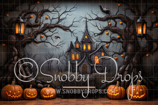 Happy Halloween House Fabric Backdrop-Fabric Photography Backdrop-Snobby Drops Fabric Backdrops for Photography, Exclusive Designs by Tara Mapes Photography, Enchanted Eye Creations by Tara Mapes, photography backgrounds, photography backdrops, fast shipping, US backdrops, cheap photography backdrops