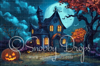 Happy Haunted House Halloween Fabric Backdrop Sweep-Fabric Photography Sweep-Snobby Drops Fabric Backdrops for Photography, Exclusive Designs by Tara Mapes Photography, Enchanted Eye Creations by Tara Mapes, photography backgrounds, photography backdrops, fast shipping, US backdrops, cheap photography backdrops