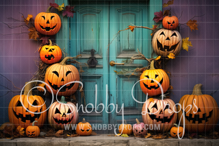 Happy Jack-o-lantern Door Halloween Fabric Backdrop-Fabric Photography Backdrop-Snobby Drops Fabric Backdrops for Photography, Exclusive Designs by Tara Mapes Photography, Enchanted Eye Creations by Tara Mapes, photography backgrounds, photography backdrops, fast shipping, US backdrops, cheap photography backdrops