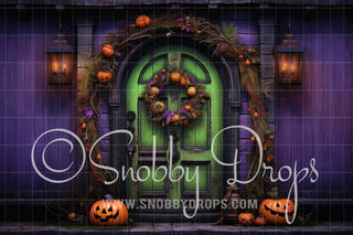 Happy Witch Door Halloween Fabric Backdrop-Fabric Photography Backdrop-Snobby Drops Fabric Backdrops for Photography, Exclusive Designs by Tara Mapes Photography, Enchanted Eye Creations by Tara Mapes, photography backgrounds, photography backdrops, fast shipping, US backdrops, cheap photography backdrops