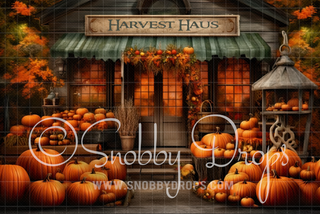 Harvest Haus Autumn Shop Fabric Backdrop-Fabric Photography Backdrop-Snobby Drops Fabric Backdrops for Photography, Exclusive Designs by Tara Mapes Photography, Enchanted Eye Creations by Tara Mapes, photography backgrounds, photography backdrops, fast shipping, US backdrops, cheap photography backdrops