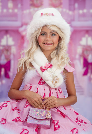 Pink Dollhouse Christmas White Faux Fur Hat, Scarf or Combo-Accessories-Snobby Drops Fabric Backdrops for Photography, Exclusive Designs by Tara Mapes Photography, Enchanted Eye Creations by Tara Mapes, photography backgrounds, photography backdrops, fast shipping, US backdrops, cheap photography backdrops