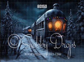 Haunted Hauler Dark Christmas Train Halloween Fabric Backdrop-Fabric Photography Backdrop-Snobby Drops Fabric Backdrops for Photography, Exclusive Designs by Tara Mapes Photography, Enchanted Eye Creations by Tara Mapes, photography backgrounds, photography backdrops, fast shipping, US backdrops, cheap photography backdrops