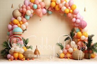 Hawaiian Tropical Balloon Arch Cake Smash Backdrop-Fabric Photography Backdrop-Snobby Drops Fabric Backdrops for Photography, Exclusive Designs by Tara Mapes Photography, Enchanted Eye Creations by Tara Mapes, photography backgrounds, photography backdrops, fast shipping, US backdrops, cheap photography backdrops