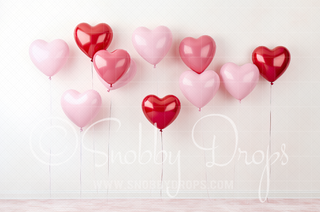 Heart Balloons on White Valentine Fabric Backdrop-Fabric Photography Backdrop-Snobby Drops Fabric Backdrops for Photography, Exclusive Designs by Tara Mapes Photography, Enchanted Eye Creations by Tara Mapes, photography backgrounds, photography backdrops, fast shipping, US backdrops, cheap photography backdrops