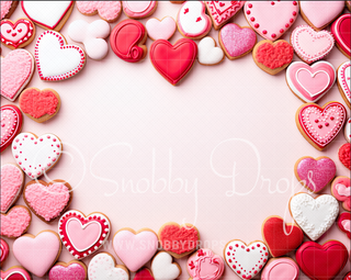 Heart Cookies Valentine Fabric Wee Drop-Fabric Photography Backdrop-Snobby Drops Fabric Backdrops for Photography, Exclusive Designs by Tara Mapes Photography, Enchanted Eye Creations by Tara Mapes, photography backgrounds, photography backdrops, fast shipping, US backdrops, cheap photography backdrops
