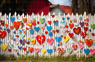 Heart Fence Valentine Fabric Backdrop-Fabric Photography Backdrop-Snobby Drops Fabric Backdrops for Photography, Exclusive Designs by Tara Mapes Photography, Enchanted Eye Creations by Tara Mapes, photography backgrounds, photography backdrops, fast shipping, US backdrops, cheap photography backdrops