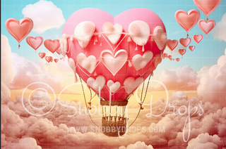 Heart Hot Air Balloon Valentine Fabric Backdrop-Fabric Photography Backdrop-Snobby Drops Fabric Backdrops for Photography, Exclusive Designs by Tara Mapes Photography, Enchanted Eye Creations by Tara Mapes, photography backgrounds, photography backdrops, fast shipping, US backdrops, cheap photography backdrops