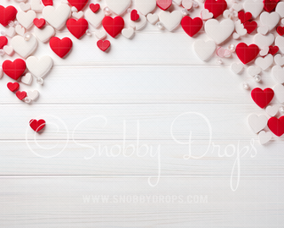 Hearts on White Valentine Fabric Wee Drop-Fabric Photography Backdrop-Snobby Drops Fabric Backdrops for Photography, Exclusive Designs by Tara Mapes Photography, Enchanted Eye Creations by Tara Mapes, photography backgrounds, photography backdrops, fast shipping, US backdrops, cheap photography backdrops