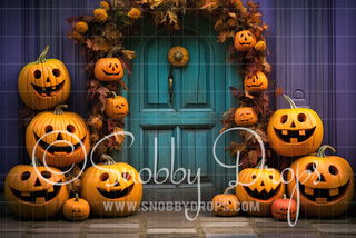 Hello Halloween! Door Halloween Fabric Backdrop-Fabric Photography Backdrop-Snobby Drops Fabric Backdrops for Photography, Exclusive Designs by Tara Mapes Photography, Enchanted Eye Creations by Tara Mapes, photography backgrounds, photography backdrops, fast shipping, US backdrops, cheap photography backdrops