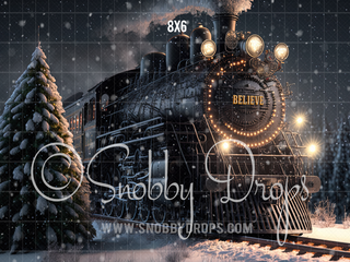 Holiday Express Christmas Train Fabric Backdrop-Fabric Photography Backdrop-Snobby Drops Fabric Backdrops for Photography, Exclusive Designs by Tara Mapes Photography, Enchanted Eye Creations by Tara Mapes, photography backgrounds, photography backdrops, fast shipping, US backdrops, cheap photography backdrops