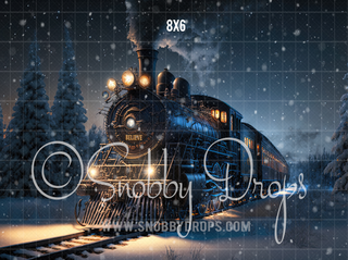 Holiday Express Christmas Train Fabric Backdrop-Fabric Photography Backdrop-Snobby Drops Fabric Backdrops for Photography, Exclusive Designs by Tara Mapes Photography, Enchanted Eye Creations by Tara Mapes, photography backgrounds, photography backdrops, fast shipping, US backdrops, cheap photography backdrops