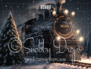 Holiday Express Christmas Train Fabric Backdrop-Fabric Photography Backdrop-Snobby Drops Fabric Backdrops for Photography, Exclusive Designs by Tara Mapes Photography, Enchanted Eye Creations by Tara Mapes, photography backgrounds, photography backdrops, fast shipping, US backdrops, cheap photography backdrops