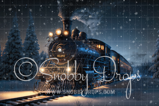 Holiday Express Christmas Train Fabric Backdrop-Fabric Photography Backdrop-Snobby Drops Fabric Backdrops for Photography, Exclusive Designs by Tara Mapes Photography, Enchanted Eye Creations by Tara Mapes, photography backgrounds, photography backdrops, fast shipping, US backdrops, cheap photography backdrops