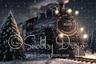 Holiday Express Christmas Train Fabric Backdrop-Fabric Photography Backdrop-Snobby Drops Fabric Backdrops for Photography, Exclusive Designs by Tara Mapes Photography, Enchanted Eye Creations by Tara Mapes, photography backgrounds, photography backdrops, fast shipping, US backdrops, cheap photography backdrops