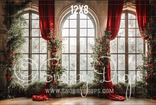 Holly Holly Christmas Window Fabric Backdrop-Fabric Photography Backdrop-Snobby Drops Fabric Backdrops for Photography, Exclusive Designs by Tara Mapes Photography, Enchanted Eye Creations by Tara Mapes, photography backgrounds, photography backdrops, fast shipping, US backdrops, cheap photography backdrops