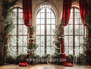 Holly Holly Christmas Window Fabric Backdrop-Fabric Photography Backdrop-Snobby Drops Fabric Backdrops for Photography, Exclusive Designs by Tara Mapes Photography, Enchanted Eye Creations by Tara Mapes, photography backgrounds, photography backdrops, fast shipping, US backdrops, cheap photography backdrops