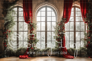 Holly Holly Christmas Window Fabric Backdrop-Fabric Photography Backdrop-Snobby Drops Fabric Backdrops for Photography, Exclusive Designs by Tara Mapes Photography, Enchanted Eye Creations by Tara Mapes, photography backgrounds, photography backdrops, fast shipping, US backdrops, cheap photography backdrops