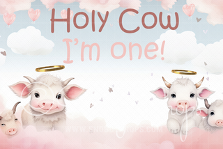 Holy Cow I'm One Cake Smash Fabric Tot Drop-Fabric Photography Tot Drop-Snobby Drops Fabric Backdrops for Photography, Exclusive Designs by Tara Mapes Photography, Enchanted Eye Creations by Tara Mapes, photography backgrounds, photography backdrops, fast shipping, US backdrops, cheap photography backdrops