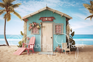 Home Sweet Home Beach Shack Fabric Backdrop-Fabric Photography Backdrop-Snobby Drops Fabric Backdrops for Photography, Exclusive Designs by Tara Mapes Photography, Enchanted Eye Creations by Tara Mapes, photography backgrounds, photography backdrops, fast shipping, US backdrops, cheap photography backdrops