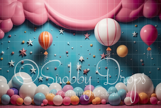 Hot Air Balloons and Stars Fabric Backdrop-Fabric Photography Backdrop-Snobby Drops Fabric Backdrops for Photography, Exclusive Designs by Tara Mapes Photography, Enchanted Eye Creations by Tara Mapes, photography backgrounds, photography backdrops, fast shipping, US backdrops, cheap photography backdrops