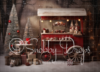 Hot Chocolate Cart Fabric Backdrop-Fabric Photography Backdrop-Snobby Drops Fabric Backdrops for Photography, Exclusive Designs by Tara Mapes Photography, Enchanted Eye Creations by Tara Mapes, photography backgrounds, photography backdrops, fast shipping, US backdrops, cheap photography backdrops