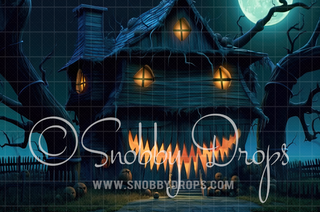 House Haunted with Face Halloween Fabric Backdrop-Fabric Photography Backdrop-Snobby Drops Fabric Backdrops for Photography, Exclusive Designs by Tara Mapes Photography, Enchanted Eye Creations by Tara Mapes, photography backgrounds, photography backdrops, fast shipping, US backdrops, cheap photography backdrops