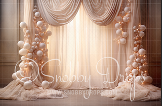 Ivory Curtains and Balloons Fabric Backdrop-Fabric Photography Backdrop-Snobby Drops Fabric Backdrops for Photography, Exclusive Designs by Tara Mapes Photography, Enchanted Eye Creations by Tara Mapes, photography backgrounds, photography backdrops, fast shipping, US backdrops, cheap photography backdrops