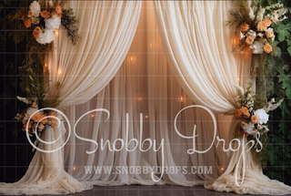 Ivory Curtains with Lights Fabric Backdrop-Fabric Photography Backdrop-Snobby Drops Fabric Backdrops for Photography, Exclusive Designs by Tara Mapes Photography, Enchanted Eye Creations by Tara Mapes, photography backgrounds, photography backdrops, fast shipping, US backdrops, cheap photography backdrops